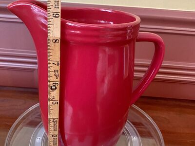 Like New - Beautiful Glossy Red Drink Pitcher in Ceramic - No Chips or Cracks - 9.5 inches - C PIX