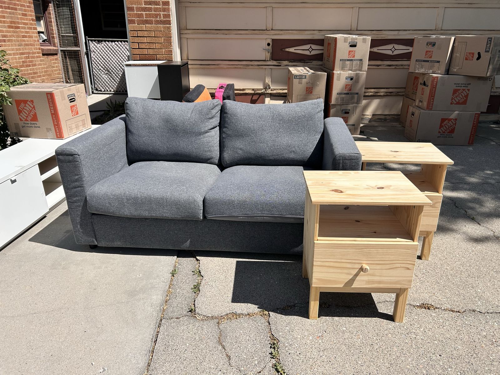Must go today. Moving. Grey IKEA two seat couch and two side dressers