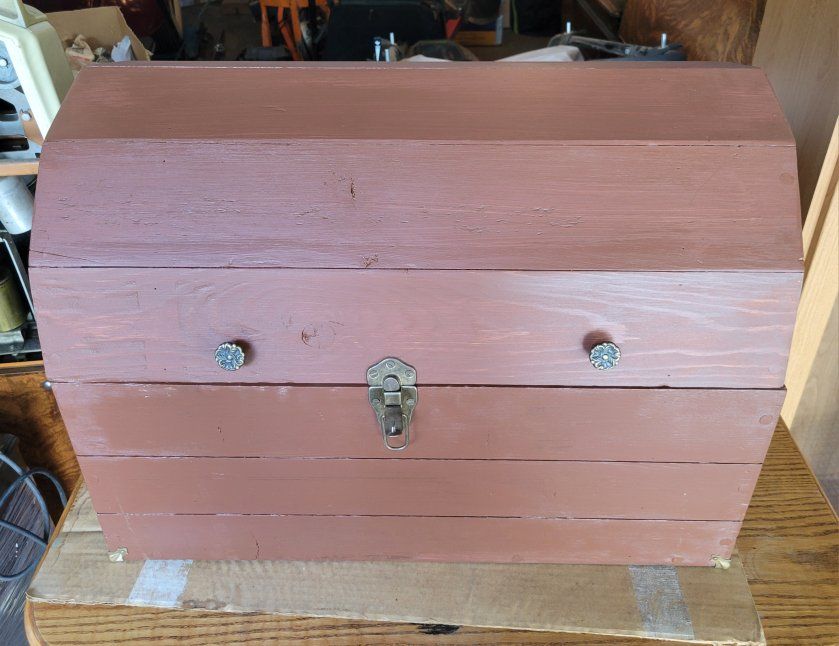 Rustic Handcrafted Wooden Toy Box- Brown Stained Storage Box with Decorative Hardware
