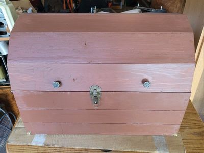 Rustic Handcrafted Wooden Toy Box- Brown Stained Storage Box with Decorative Hardware