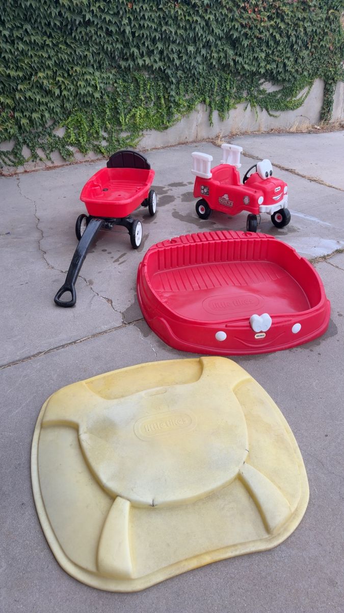 Little Tikes Lot: Fire Truck Ride-On, Wagon, Sandbox with Lid