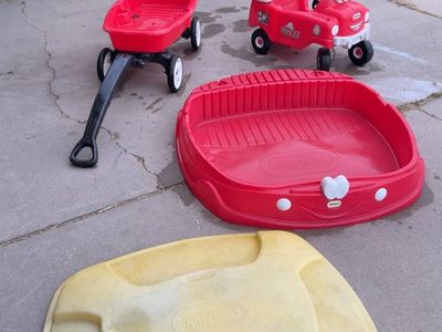 Little Tikes Lot: Fire Truck Ride-On, Wagon, Sandbox with Lid