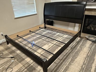 King Size Dark Espresso Upholstered Sleigh Bed Frame with Box Springs