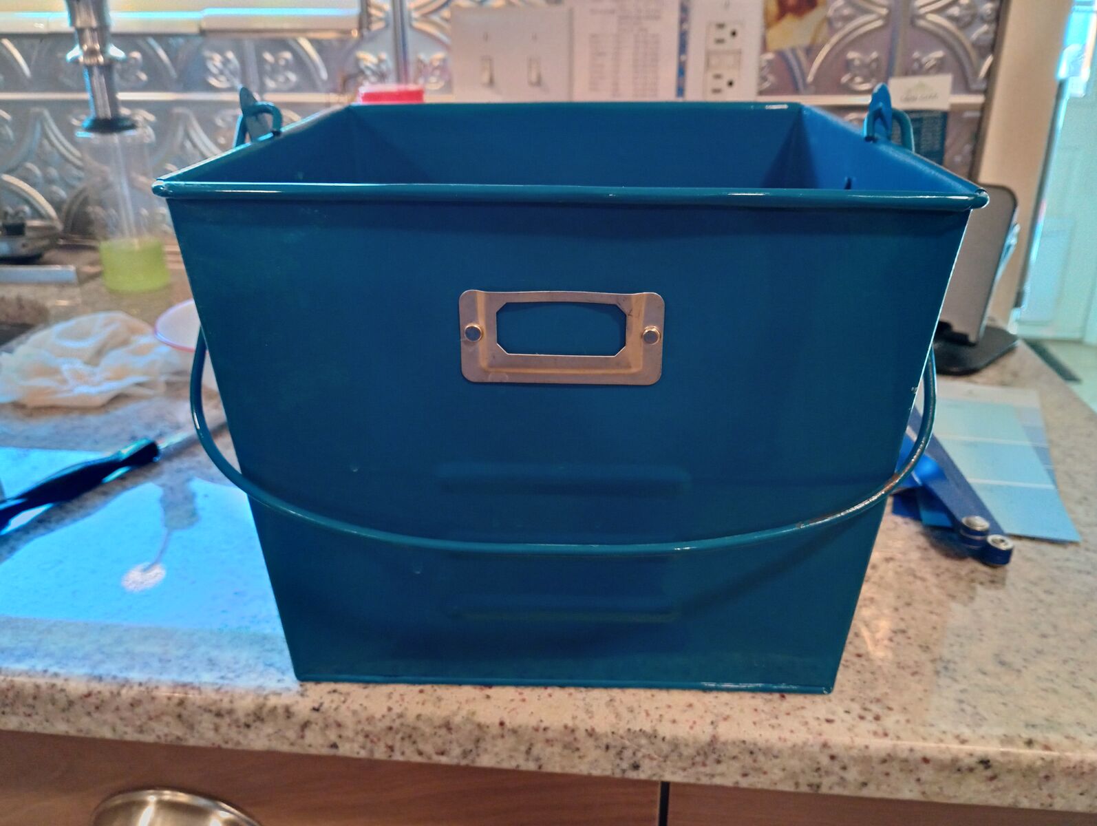 Blue square metal Bucket