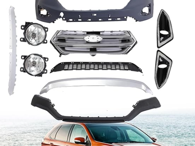 Ford Edge Front Bumper Cover Kit Set with Upper & Lower Grille & Led Light Assembly For 2015-2018