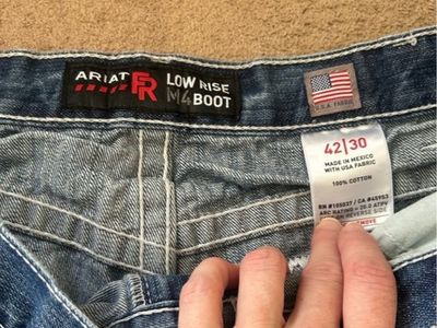 Ariat M4 Low Rise Boot Cut Jeans Men's Size 42x30 Blue Denim Work FR