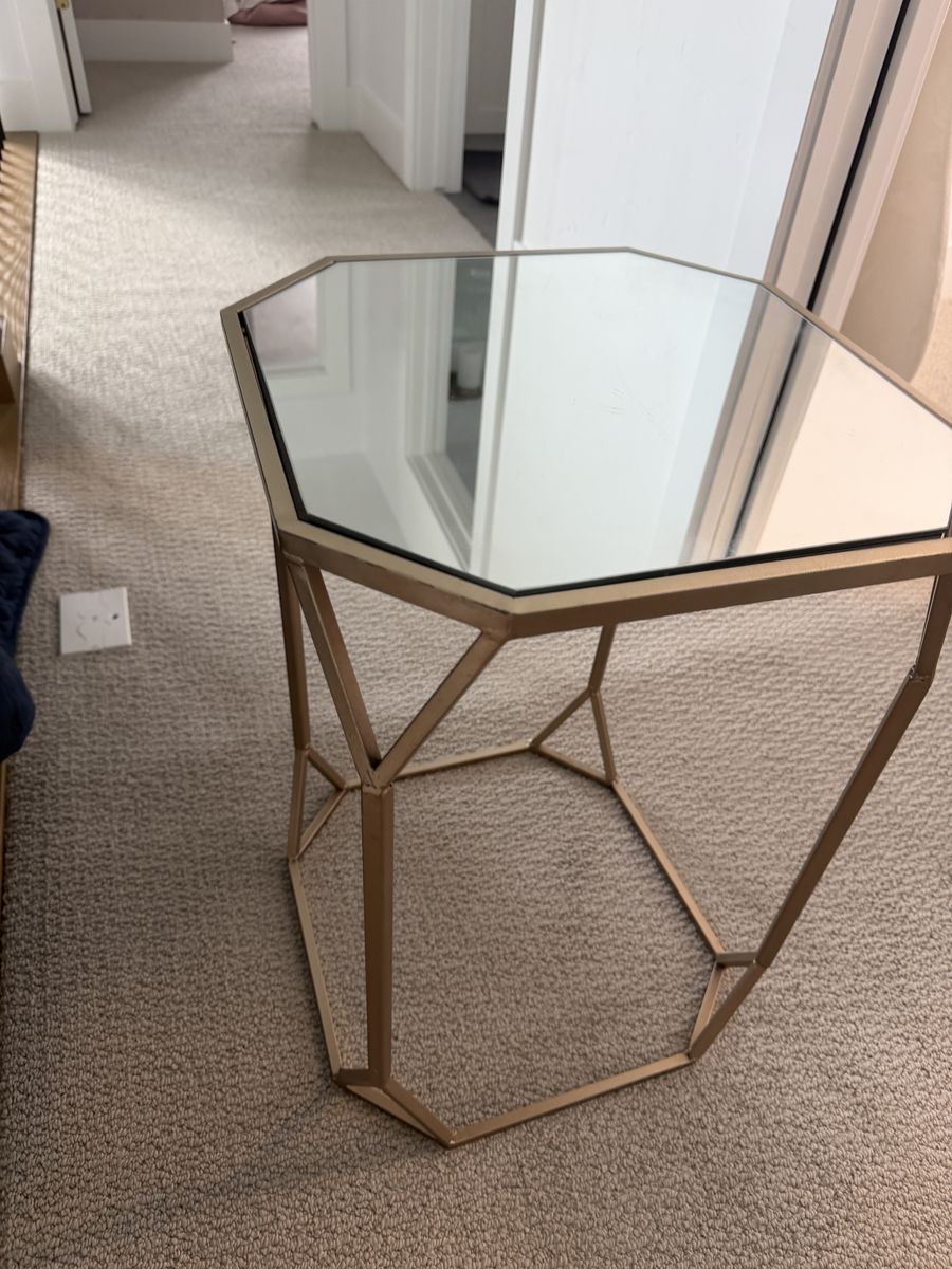 Gold Hexagon Mirrored Side Table / End Table