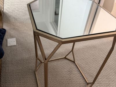 Gold Hexagon Mirrored Side Table / End Table