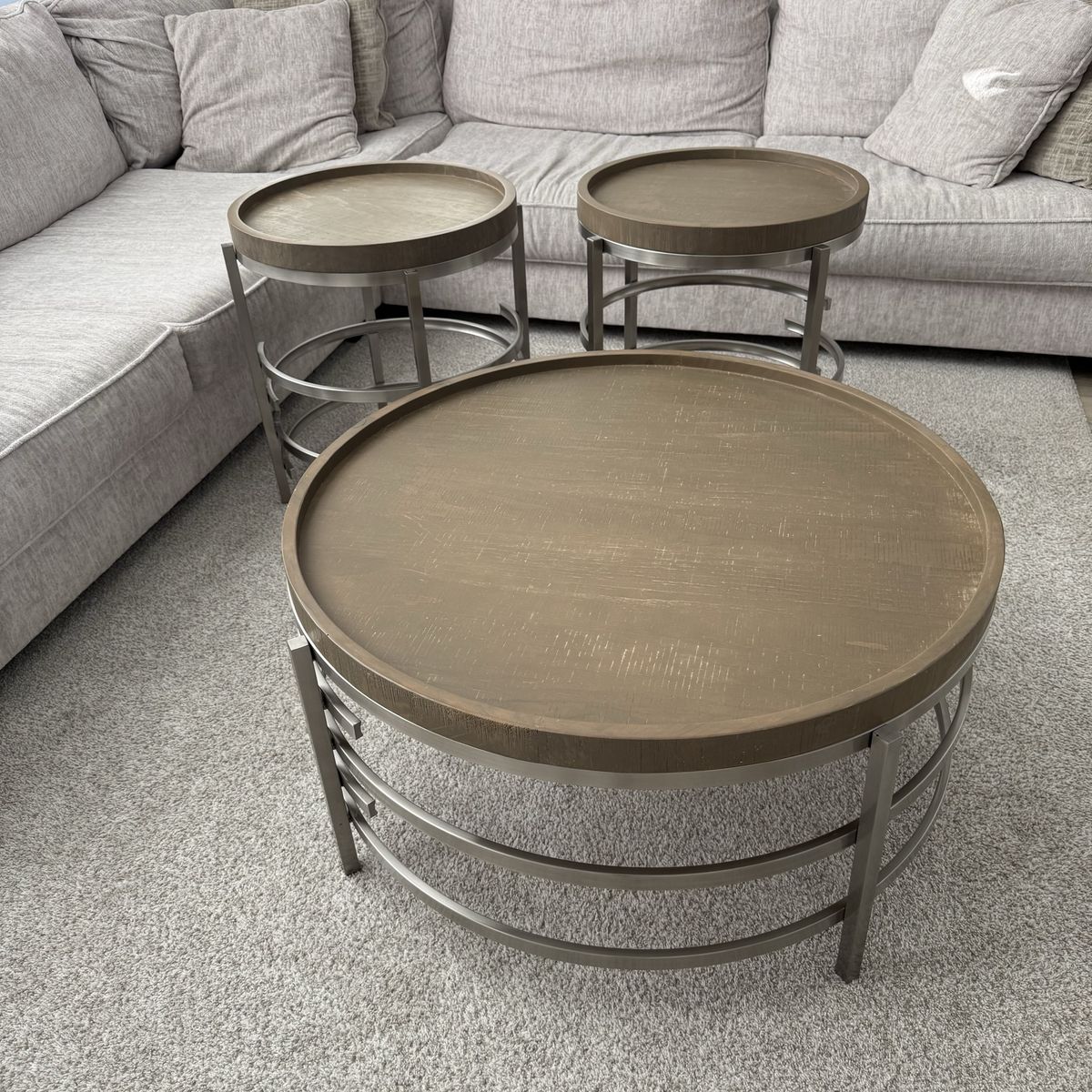 Ashley Furniture 3-Piece Coffee Table & End Table Set – Modern Metal & Wood