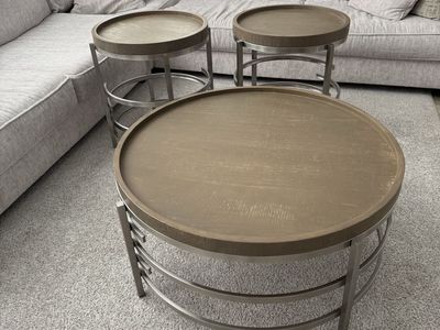 Ashley Furniture 3-Piece Coffee Table & End Table Set – Modern Metal & Wood