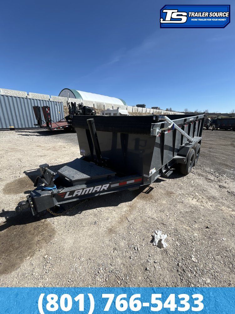 7x14 Lamar DT Dump Trailer - 36" Sides - 14K GVWR - Long Arm Tarp, Stabilizer Jacks, Telescopic