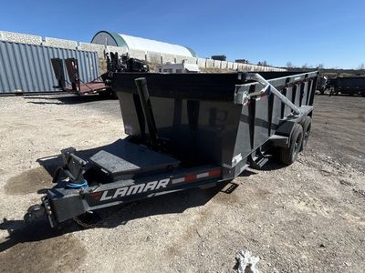7x14 Lamar DT Dump Trailer - 36" Sides - 14K GVWR - Long Arm Tarp, Stabilizer Jacks, Telescopic