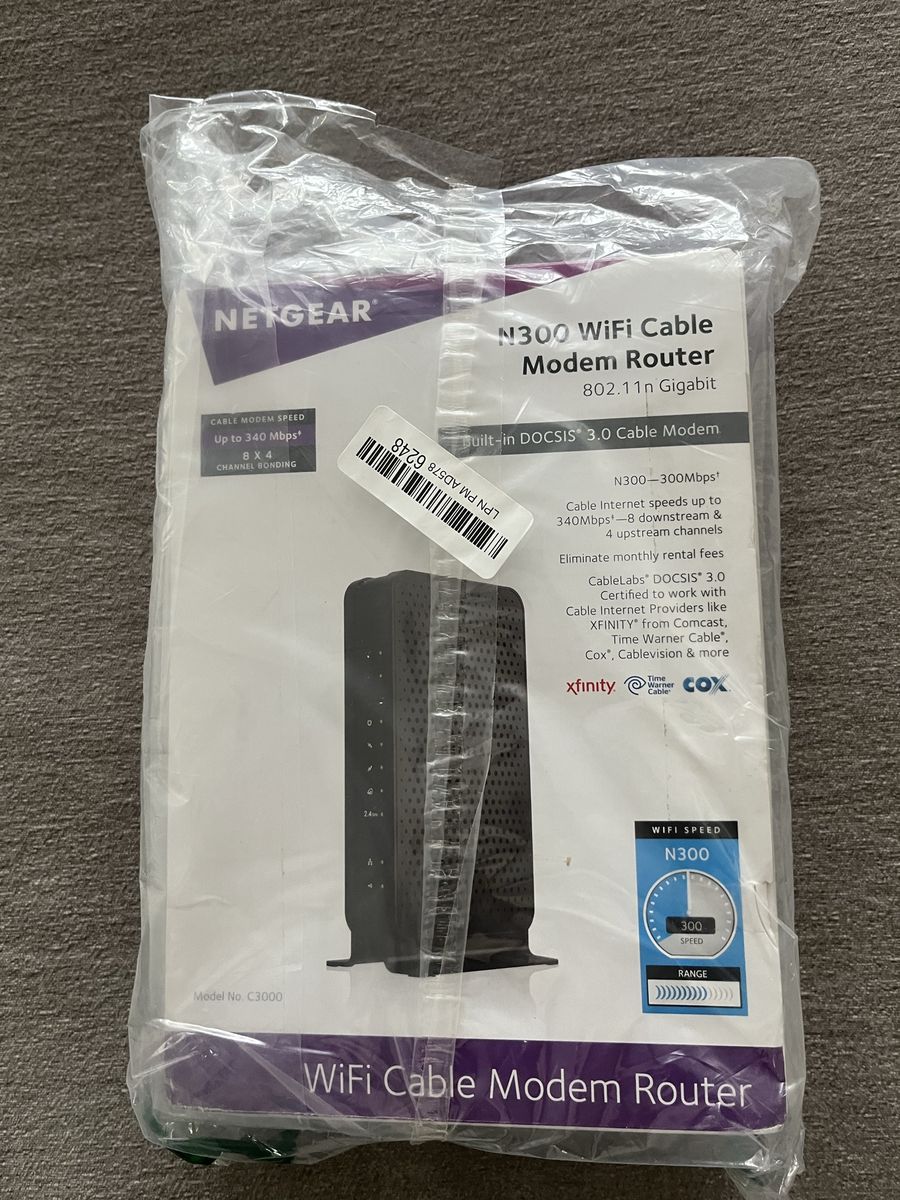 Netgear N300 WiFi Cable Modem Router C3000 DOCSIS 3.0
