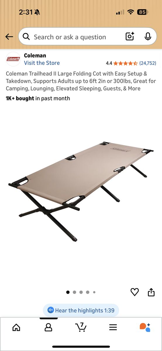 Coleman Camping Cot- NIB