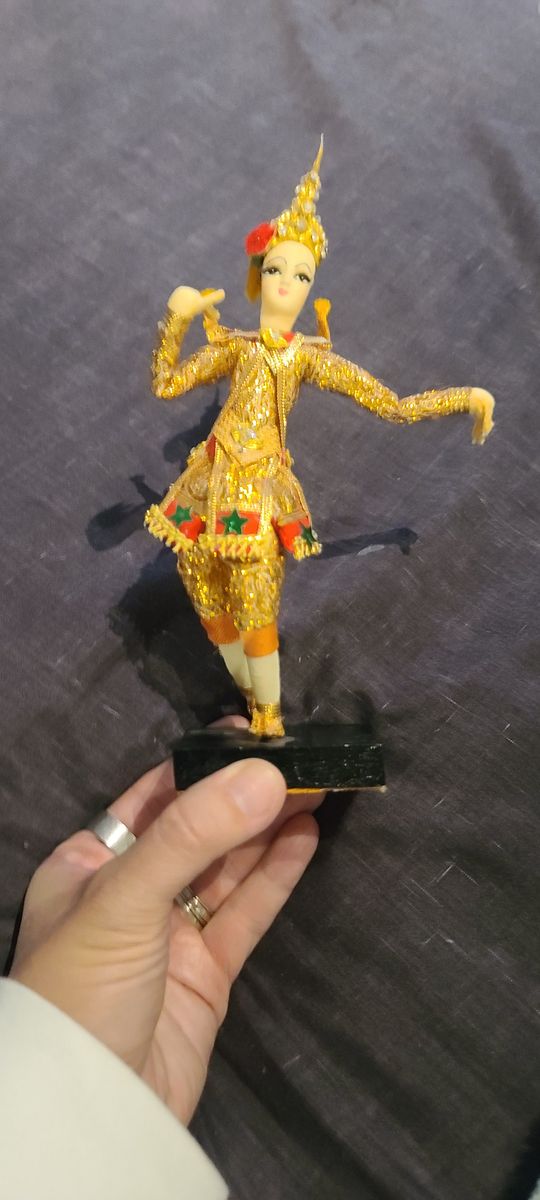 Vintage Thailand Sparkling Ethnic Doll Dancer Figurine on Stand