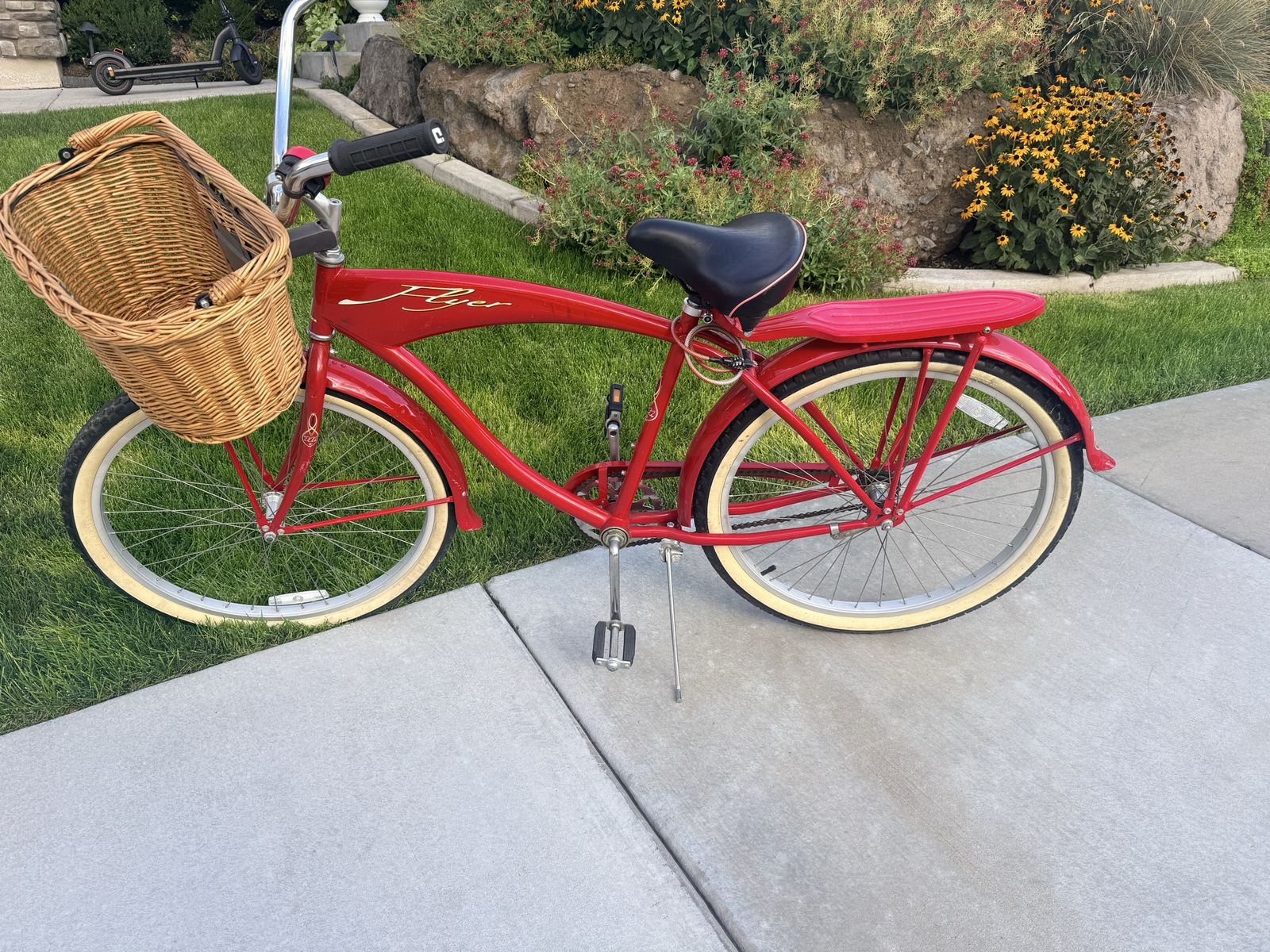 Radio Flyer Red Cruiser Bicycle with Wicker Front Basket- vintage manhattan model