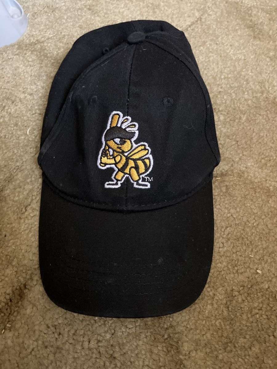 Black Adjustable Baseball Cap with Embroidered Cartoon Bee Mascot Logo