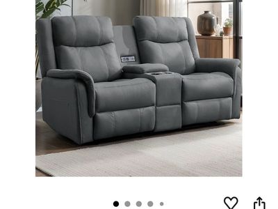 Korser Reclining Loveseat Sofa w/ Console, USB Ports, Outlets & Cup Holders - 2-Seater, Grey
