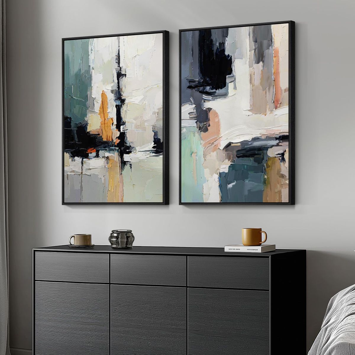 NEW 20"x30" (2) Framed Colorful Abstract Wall Art, Set of 2 Modern Canvas Prints Paintings