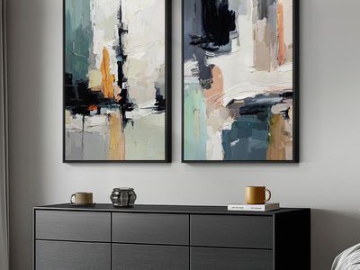NEW 20"x30" (2) Framed Colorful Abstract Wall Art, Set of 2 Modern Canvas Prints Paintings