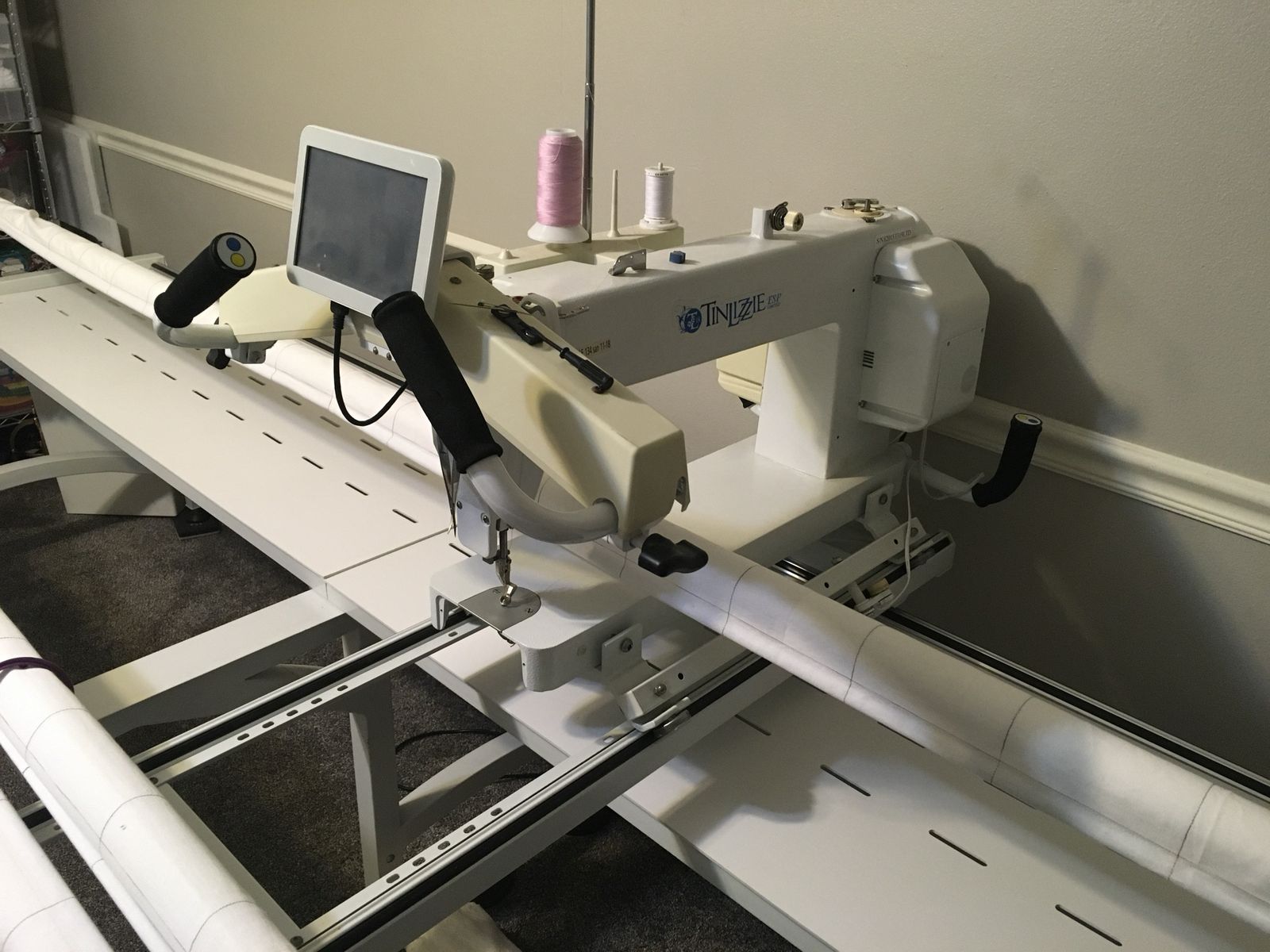Tin Lizzie 18 Sit Down Quilting Machine with Stitch Regulator and Grace Phoenix 5 or 10 ft. Frame