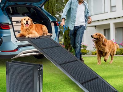 New 63” x 17” Foldable Aluminum Dog Ramp – 63-Inch Length for Standard Cars & SUVs, 250 lb Capacity