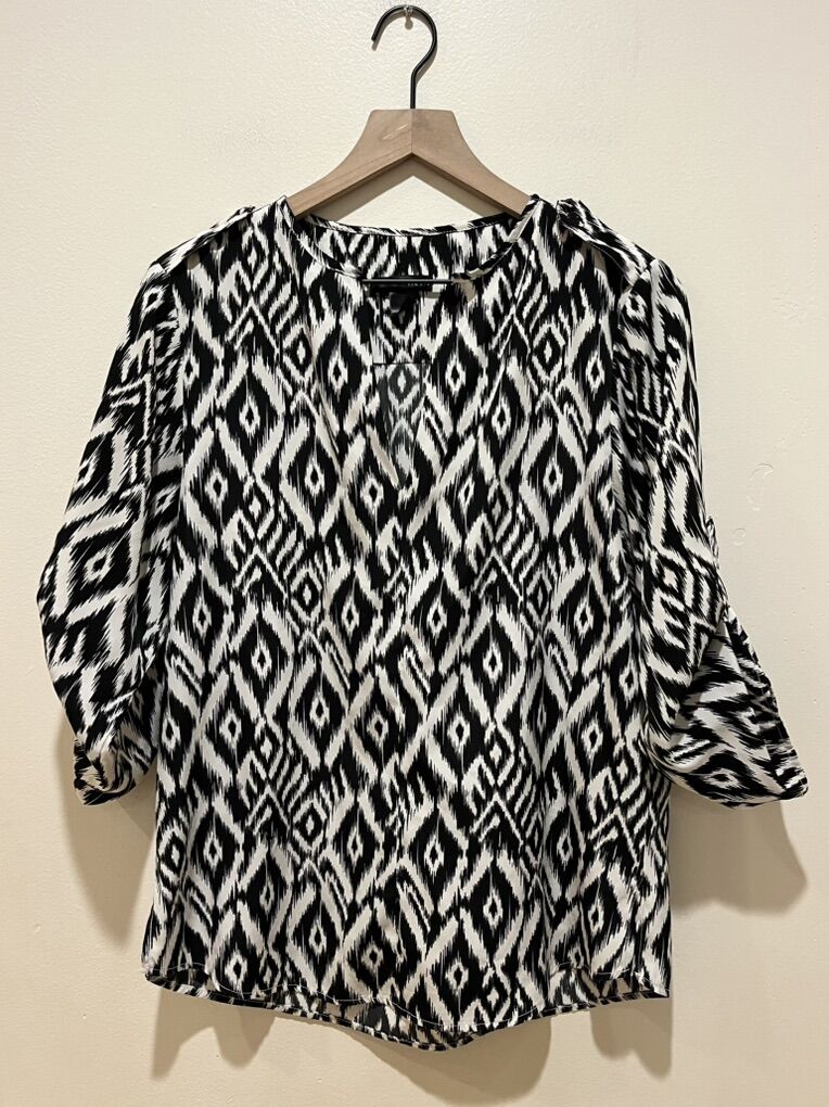 Aqua Brand Black and White Ikat Print Blouse