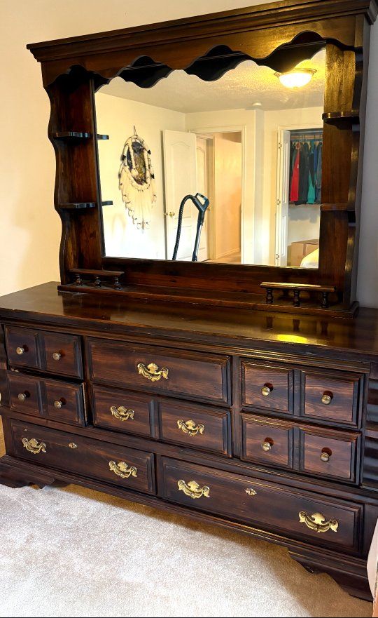 clean solid wood dresser and mirror