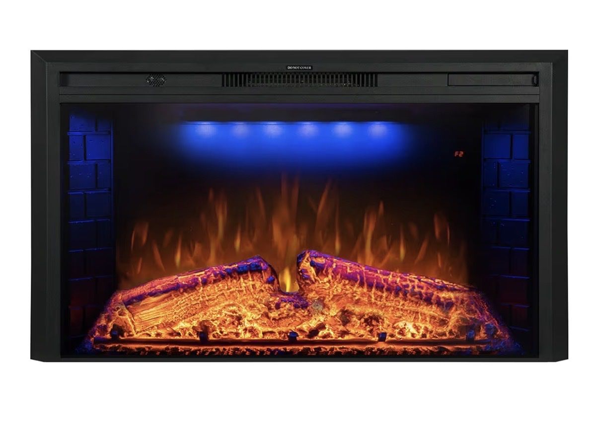 Electric Fireplace Insert Log Heater with Remote Control, 36-inch, 750W/1500W, LED Flame Effects