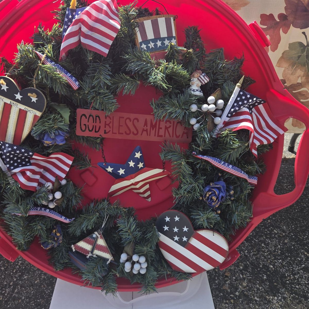 PATRIOTIC WREATH w covered storage container
