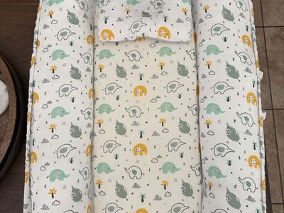 Baby Lounger Nest with Matching Head Support Pillow - Elephant Pattern