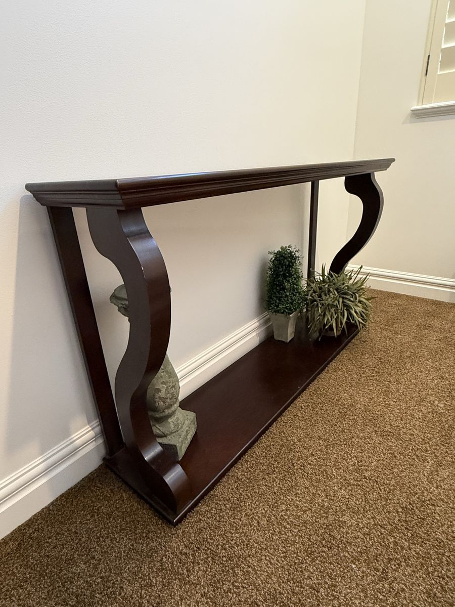 Dark Wood Console Table / Sofa Table with Bottom Shelf - 55” long, 14” deep. 32” high.
