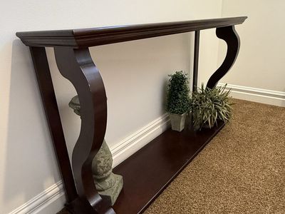 Dark Wood Console Table / Sofa Table with Bottom Shelf - 55” long, 14” deep. 32” high.