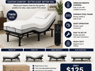Adjustable Comfort Twin Adjustable Bed Base w/ Head & Foot Adjustment & Wireless Remote, New in Box