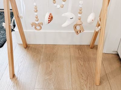 Wooden Baby Play Gym with Hanging Toys - Rainbow, Moon, Cloud, Elephant, Horse