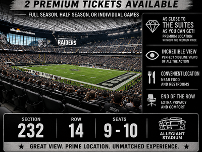 Las Vegas RaidersSeason Tickets-Right Next to the Suites!! - Full Season, Half Season, or Individual Games