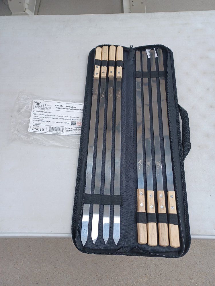 G&F Products 8-Piece Heavy Professional Stainless Steel Skewer Set with Camo Carry Bag, Model 25619