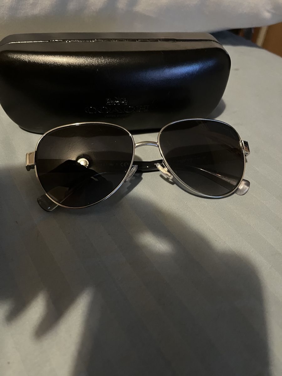 Coach Aviator Sunglasses with Silver Frame and Black Lenses (Case Included)