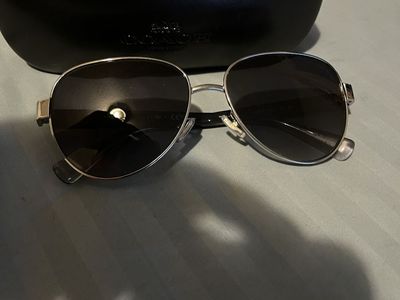 Coach Aviator Sunglasses with Silver Frame and Black Lenses (Case Included)