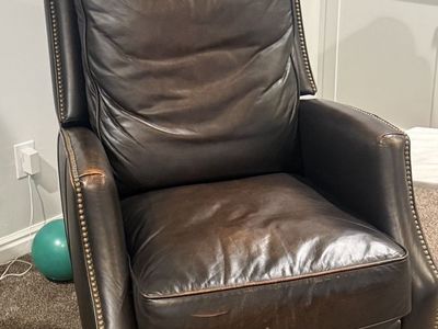 Used Dark Brown Leather Recliner Armchair with Nailhead Trim