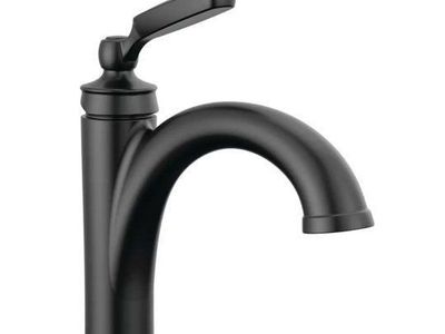 Delta Woodhurst/Kraus Matte Black Bathroom Faucet 1 Hole Single Hole Sink Faucet for Vanity Metal Push-Pop Drain