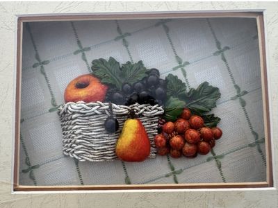 Vintage 3D Fruit Basket Shadow Box Wall Art Decor Kitchen Dining Room