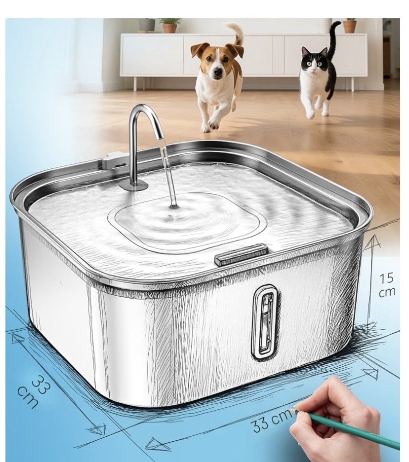 Unbranded Stainless Steel Pet Water Fountain 1.4L - Filtered Automatic Hydration for Cats & Dogs
