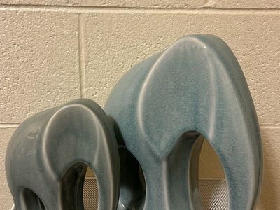 Ceramic Elephant Figurines - Set of 2 Modern Abstract Decor Crackle Glaze Gray-Blue Cash Only Please