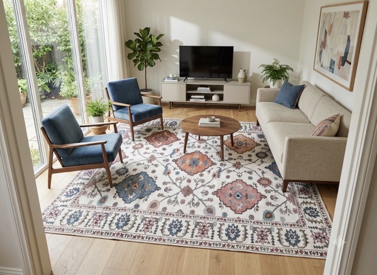 NEW 6x9 Vintage Boho Medallion Area Rug (Multi-Color / Cream Base)