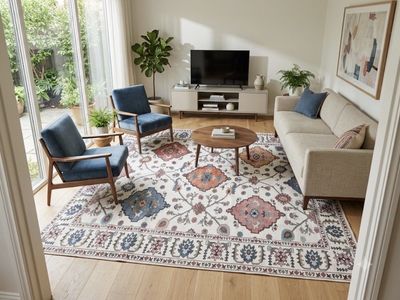 NEW 6x9 Vintage Boho Medallion Area Rug (Multi-Color / Cream Base)