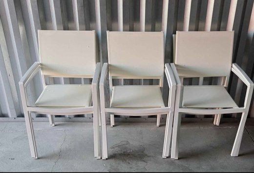 Pangea Outdoor David Stacking Armchairs Set of 6 White Aluminum Patio Chairs