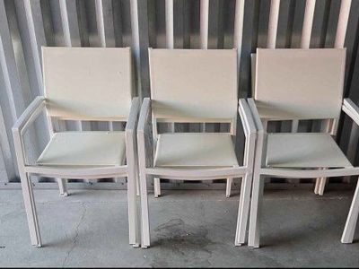 Pangea Outdoor David Stacking Armchairs Set of 6 White Aluminum Patio Chairs
