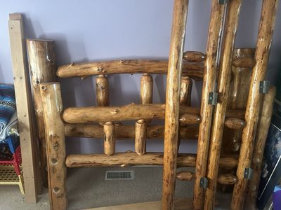 Queen log bed frame