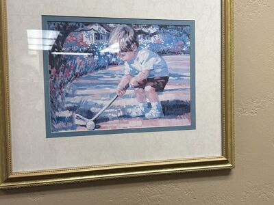 Framed Child Golf Print – 24.5” x 20.5” – Classic Gold Frame